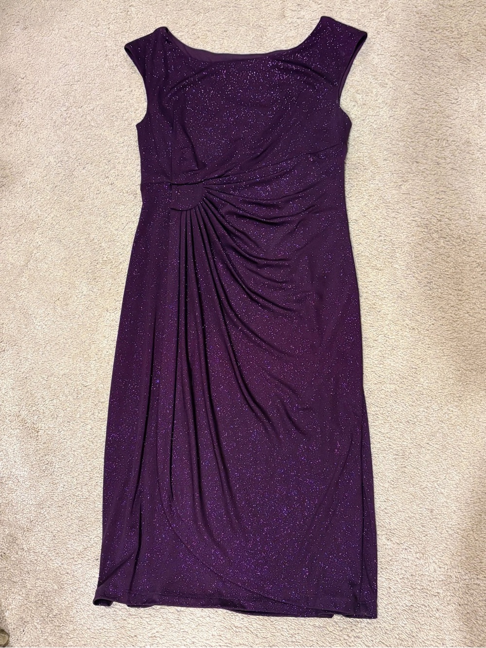 Connected Apparel Purple Glitter Ruched Sheath Cocktail Dress Size 8